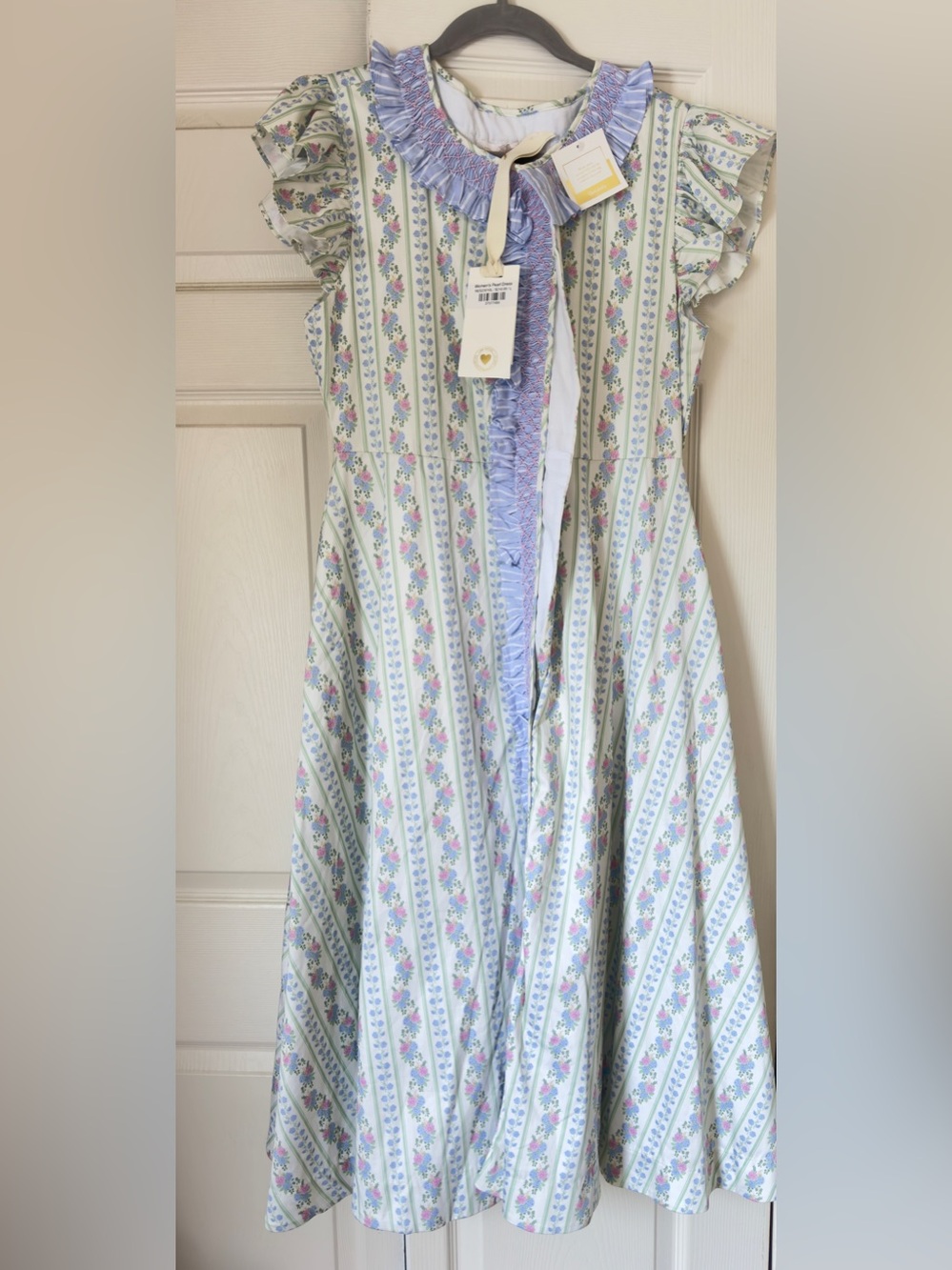 Dondolo Stunning Floral Stripe Ruffled Dress - Lavender Trim